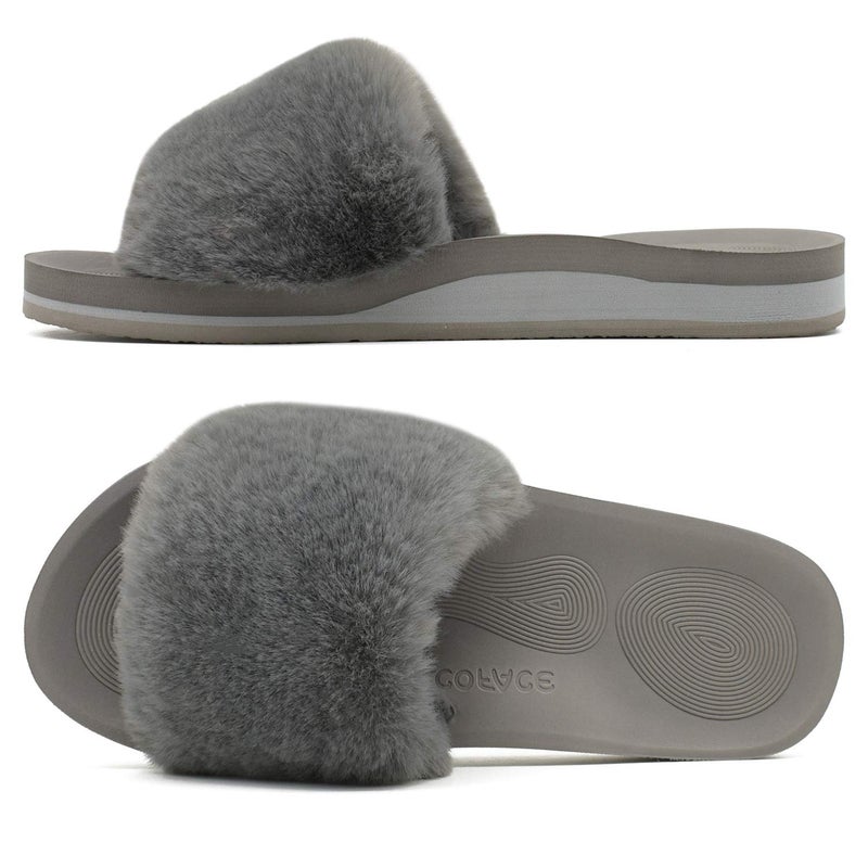 COFACE Womens Slippers with Arch Support Comfy Open Toe Fuzzy Woman House Shoes Size 11 Plantar Fasciitis Orthotic Slippers-for-Women Indoor - Image 1